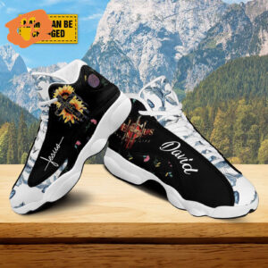 Customized Sunflower Jesus Cross Basketball Shoes, Jesus Saved My Life Running Shoes, Unisex Shoes With Thick Sole