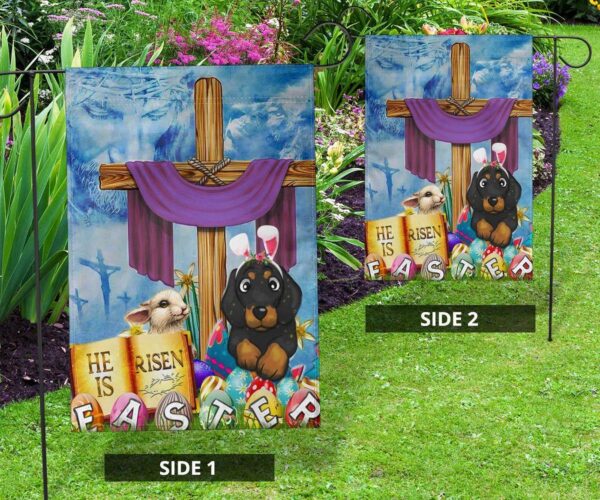 Dachshund Cross He Is Risen Bunny Easter Flag Jesus Cute Easter Banner Christian Decoration