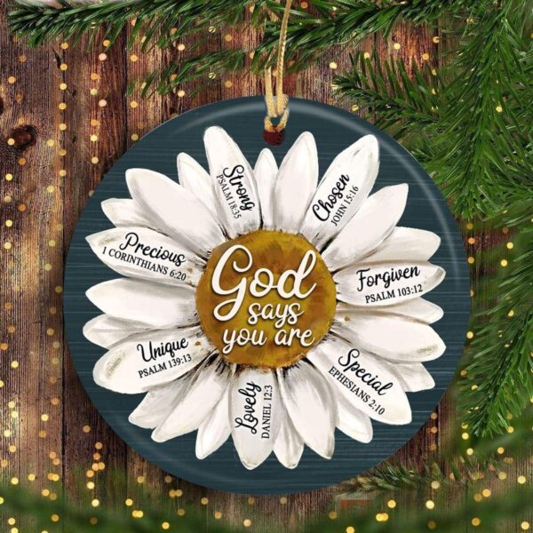 Daisy painting, Flower drawing, God says you are unique – Jesus Ceramic Circle Ornament