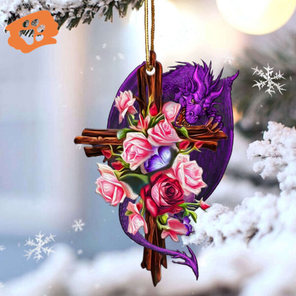Dragon Roses & Jesus Ornament: Unique Two-Sided Decor for Home or Office