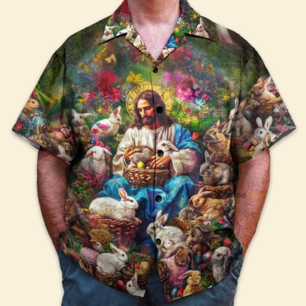 Easter Day Jesus Hawaiian Shirt with Rabbits & Bunnies – Fun Spring Apparel