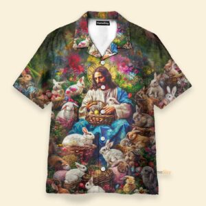 Easter Day Jesus Hawaiian Shirt with Rabbits & Bunnies - Fun Spring Apparel
