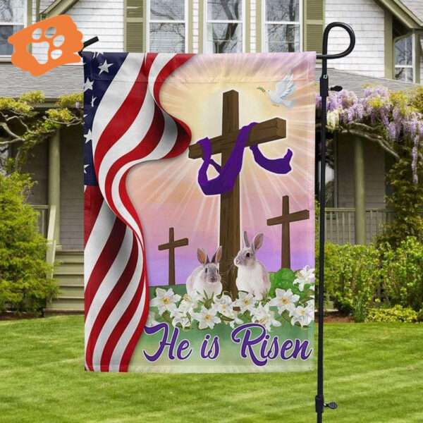 Easter Jesus Cross He Is Risen Flag And American Flag Christian Easter Decorations