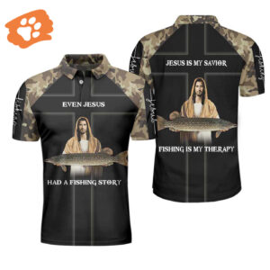 Even Jesus Had A Fishing Story Camouflage Polo Shirt, Camo Fishing Shirt For Men