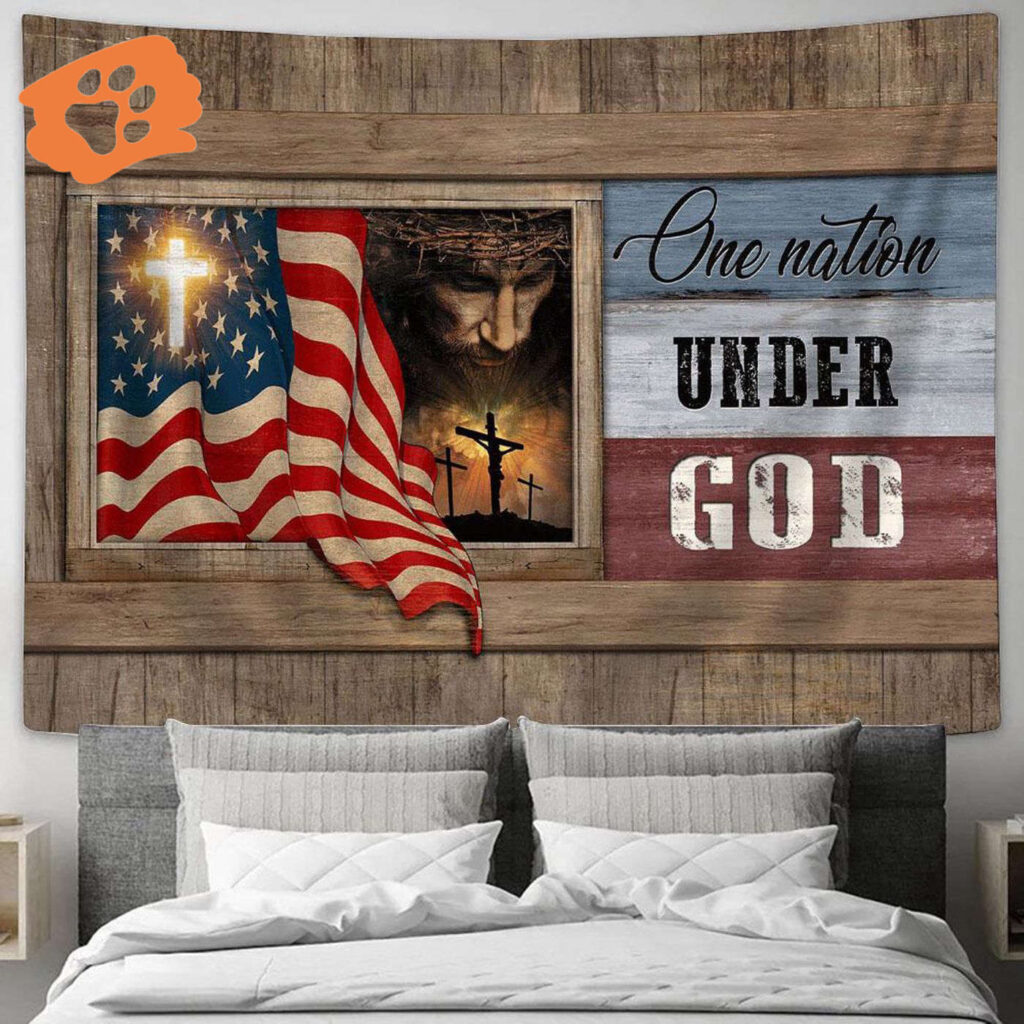 Religious Tapestry Art: Face Of Jesus & US Flag Prints – Christian Home Decor Religious Tapestry Art: Face Of Jesus & US Flag Prints – Christian Home Decor