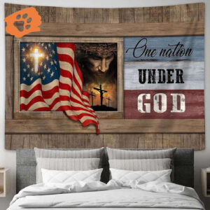 Religious Tapestry Art: Face Of Jesus & US Flag Prints - Christian Home Decor