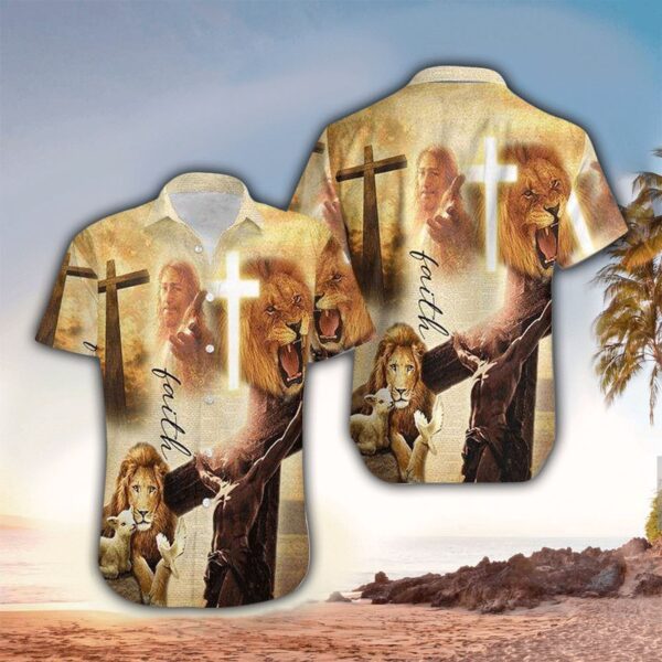 Faith Lion Lamb Jesus Hawaiian Shirts for Couples – Unique Aloha Designs (HAW1280)