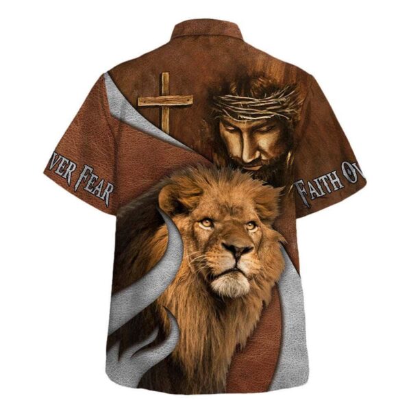 Faith Over Fear Jesus Lion Hawaiian Shirt for Men – Christian Gift