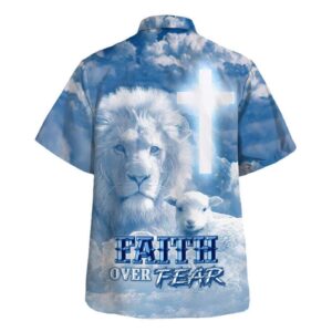 Faith Over Fear Lion Lamb Hawaiian Shirt for Men Christian Gift Shirt 1