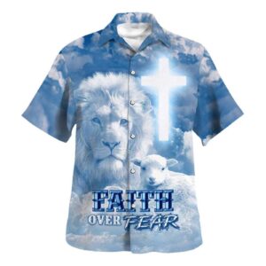 Faith Over Fear Lion Lamb Hawaiian Shirt for Men Christian Gift Shirt