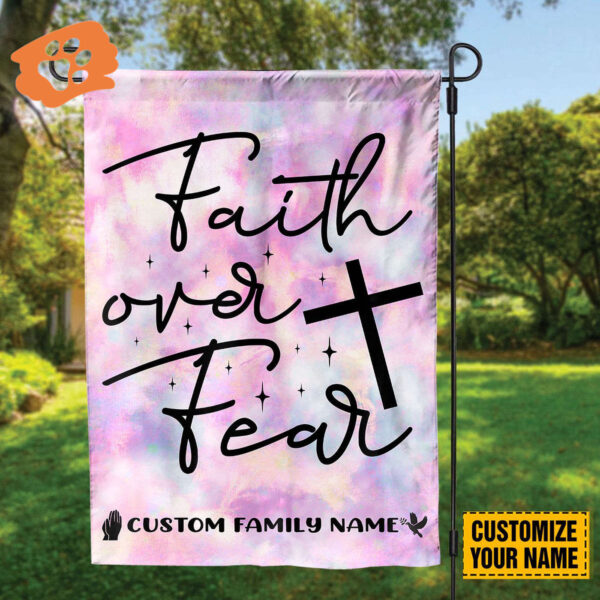 Customized Faith Over Fear Garden Flag & Jesus Tie Dye House Flag – Hippie Style Home Decor