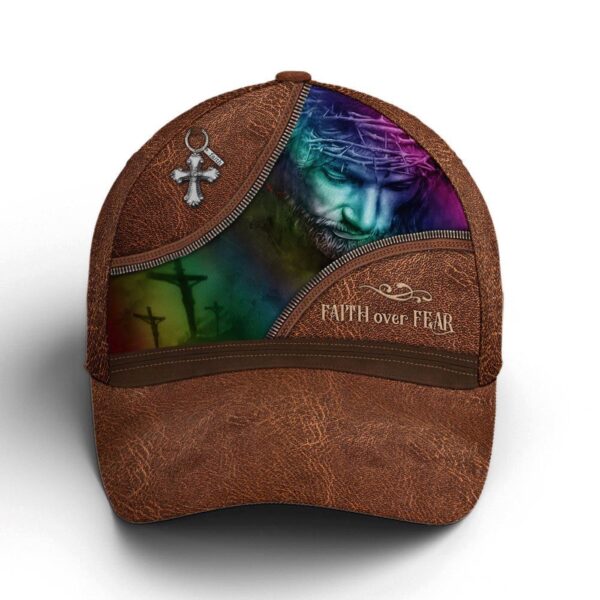 Faith Over Fear Jesus Leather Style Baseball Cap Hat  Trucker Classic Hats Gift