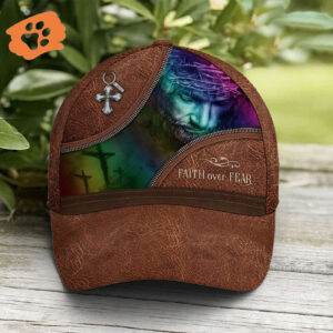 Faith Over Fear Jesus Leather Style Baseball Cap Hat  Trucker Classic Hats Gift