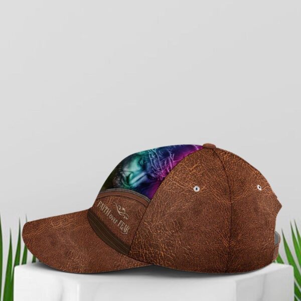 Faith Over Fear Jesus Leather Style Baseball Cap Hat  Trucker Classic Hats Gift