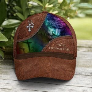 Faith Over Fear Jesus Leather Style Baseball Cap Hat Trucker Classic Hats Gift 3