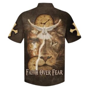 Faith Over Fear Jesus Lion And Dove Hawaiian Shirt For Men - Christian Gift 1