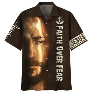 Faith Over Fear Jesus Portrait Hawaiian Shirt for Men - Christian Religious Gift