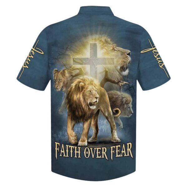 Faith Over Fear Lion Hawaiian Shirt for Men Christian Jesus Gift