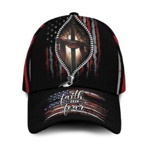 Faith Over Fear Zipper American Flag Custom Name 3D Cap For Jesus Lovers, Jesus cap, jesus hat, jesus cap