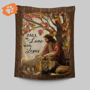 Fall In Love With Jesus Tapestry - Lion Of Judah White Lamb - Christian Wall Art
