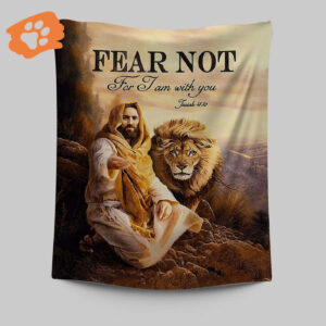 Fear Not Lion of Judah Jesus Hand Tapestry - Christian Wall Art for Religious Home Decor