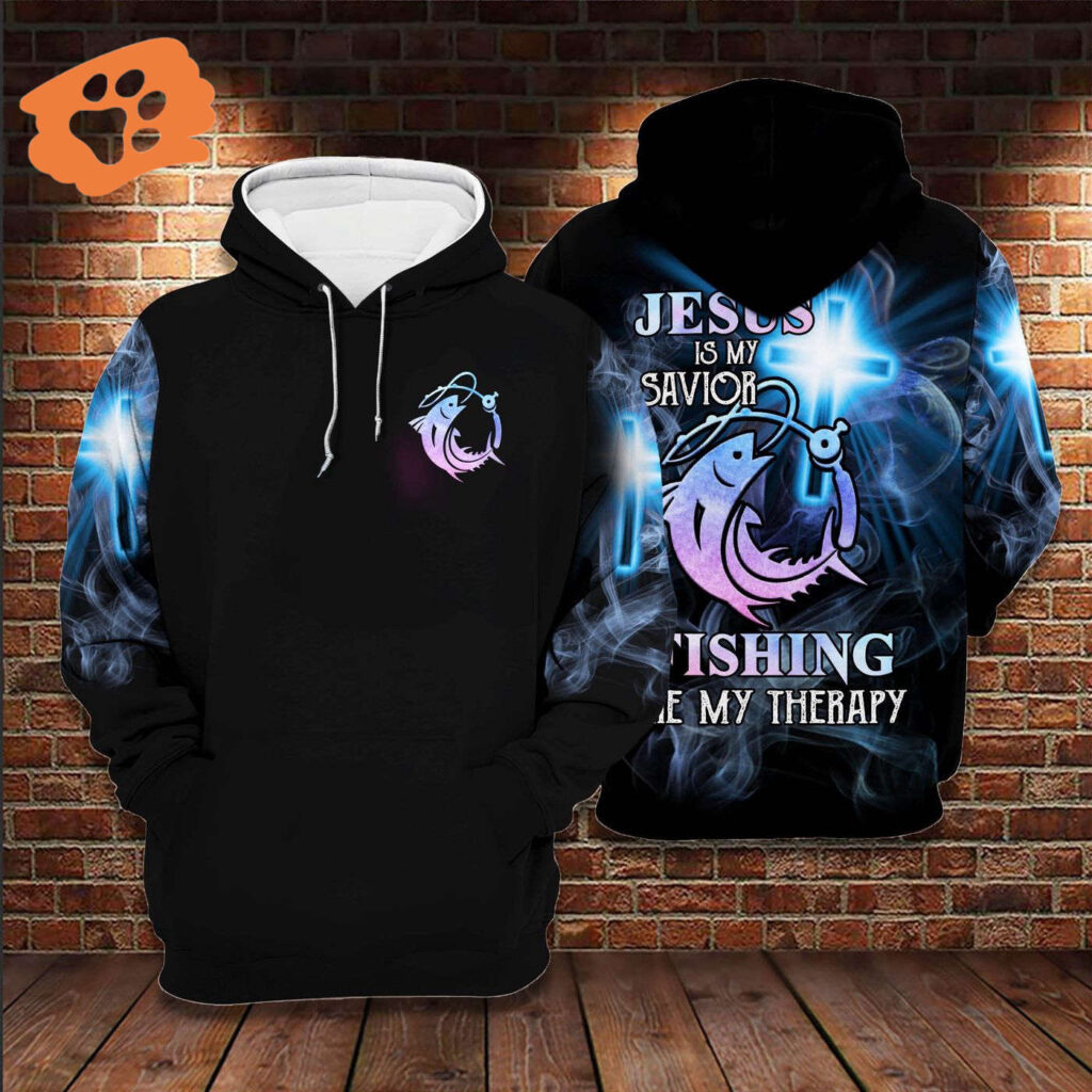 Fishing God T-shirt Jesus Is My Saving Fishing Is My Therapy T-shirt Hoodie 2025 Fishing God T-shirt Jesus Is My Saving Fishing Is My Therapy T-shirt Hoodie 2025