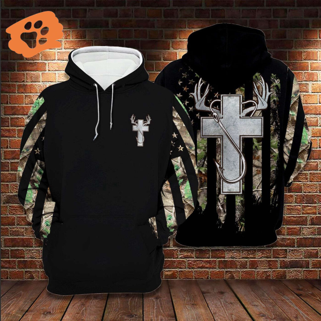 Fishing Hunting God T-shirt Jesus Cross Fish Hook Deer Horn T-shirt Hoodie Adult 2025 Fishing Hunting God T-shirt Jesus Cross Fish Hook Deer Horn T-shirt Hoodie Adult 2025