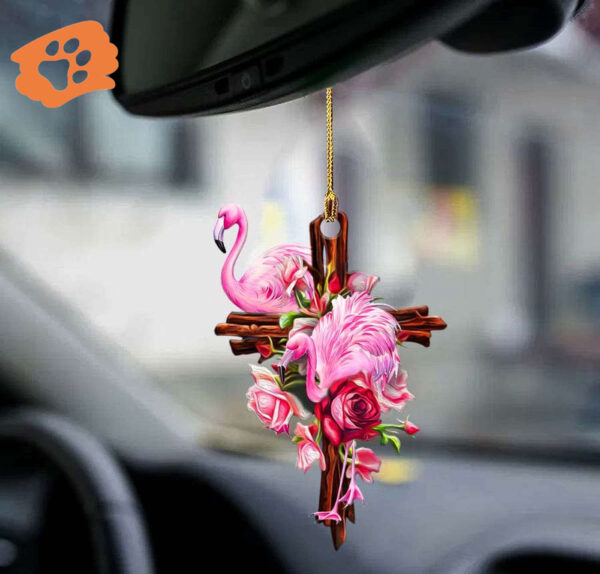 Flamingo Roses and Jesus Ornament: Unique Two-Sided Decoration