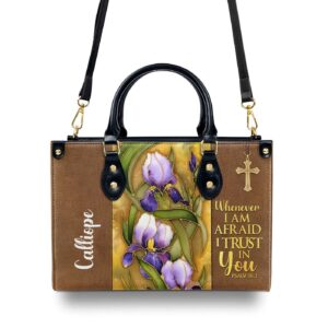 Personalized Leather Handbag Gift with Flower and Cross Psalm 56:3 Trust In You 1