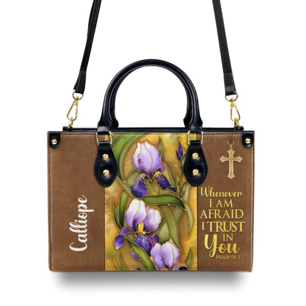 Personalized Leather Handbag Gift with Flower and Cross Psalm 56:3 Trust In You