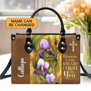 Personalized Leather Handbag Gift with Flower and Cross Psalm 56:3 Trust In You