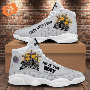 Follow Jesus He Is The Way Basketball Shoes, Motorcycle Faith Over Fear Christian Running Shoes, Jesus Cross Men Gift