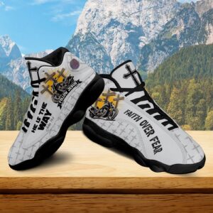 Follow Jesus He Is The Way Basketball Shoes, Motorcycle Faith Over Fear Christian Running Shoes, Jesus Cross Men Gift 1