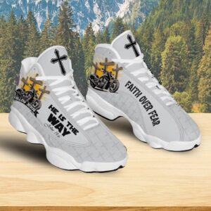 Follow Jesus He Is The Way Basketball Shoes, Motorcycle Faith Over Fear Christian Running Shoes, Jesus Cross Men Gift 3
