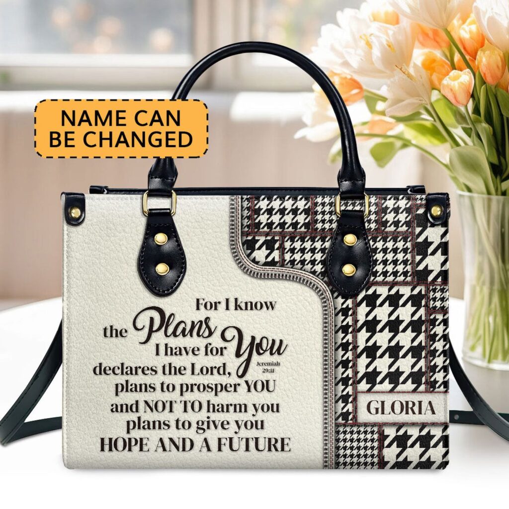 Personalized Jeremiah 29:11 Leather Handbag – Custom Handle Design Personalized Jeremiah 29:11 Leather Handbag – Custom Handle Design