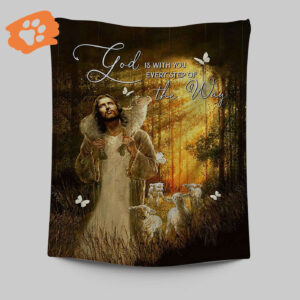 Forest Life of Jesus Tapestry Wall Art: Christian Tapestries Prints - God Is With You Every Step