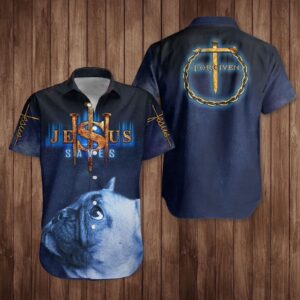 French Bulldog Jesus Saves Hawaiian Shirt - Cross Forgiven Christian Faith Dog Lover Clothes