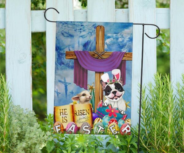 Frenchie Cross He Is Risen Bunny Easter Flag Jesus Christ Christian Cute Easter Decor