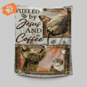 Fueled By Jesus & Coffee Cat Tapestry - Christian Religious Wall Art Decor