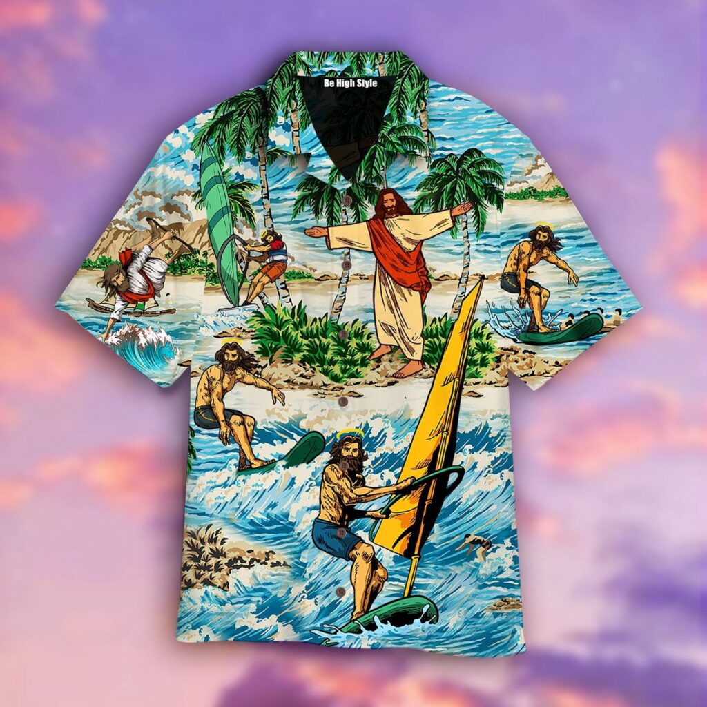 Summer Surfing Jesus Hawaiian Shirt Funny Tropical Aloha HW1771 Summer Surfing Jesus Hawaiian Shirt Funny Tropical Aloha HW1771