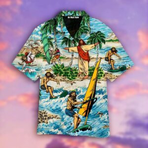 Summer Surfing Jesus Hawaiian Shirt Funny Tropical Aloha HW1771