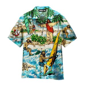 Fun Jesus Surfing Hawaiian Shirt for Men & Women - Summer Tropical Design