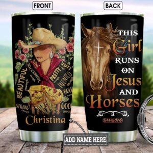 Girls Love Jesus and Horses Personalized Stainless Steel Tumbler - Jesus Lover Men Women