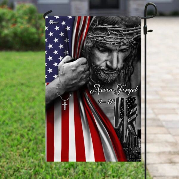 God Bless America 911 Jesus Never Forget House Flags – Christian & Scripture Garden Banners