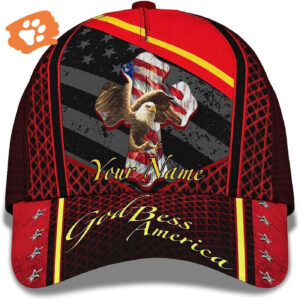 God Bless America Bald Eagle America Flag Custom Name Baseball Cap, Christian, Jesus Hat Trucker Classic Hats Gift