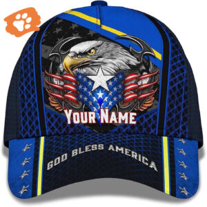 God Bless America Bald Eagle Stars Custom Name Baseball Cap, Christian, Jesus Hat Trucker Classic Hats Gift