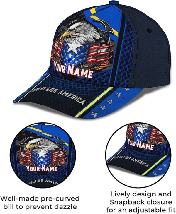 God Bless America Bald Eagle Stars Custom Name Baseball Cap, Christian, Jesus Hat Trucker Classic Hats Gift
