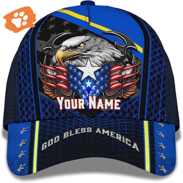 God Bless America Bald Eagle Stars Custom Name Baseball Cap, Christian, Jesus Hat Trucker Classic Hats Gift