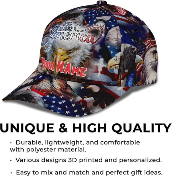 God Bless America Bald Eagles America Flag Custom Name Baseball Cap, Christian, Jesus Hat Trucker Classic Hats Gift