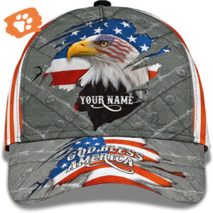 God Bless America Jesus Religion Eagle And American Flag Custom Name Baseball Cap, Christian, Jesus Hat Trucker Classic Hats Gift